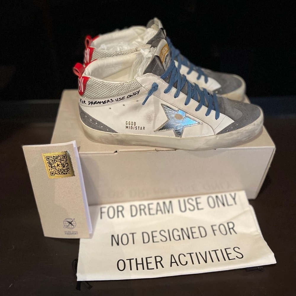 Golden Goose Mid Star Double Quarter Sneakers 10 43 White Gray Black Blue Red